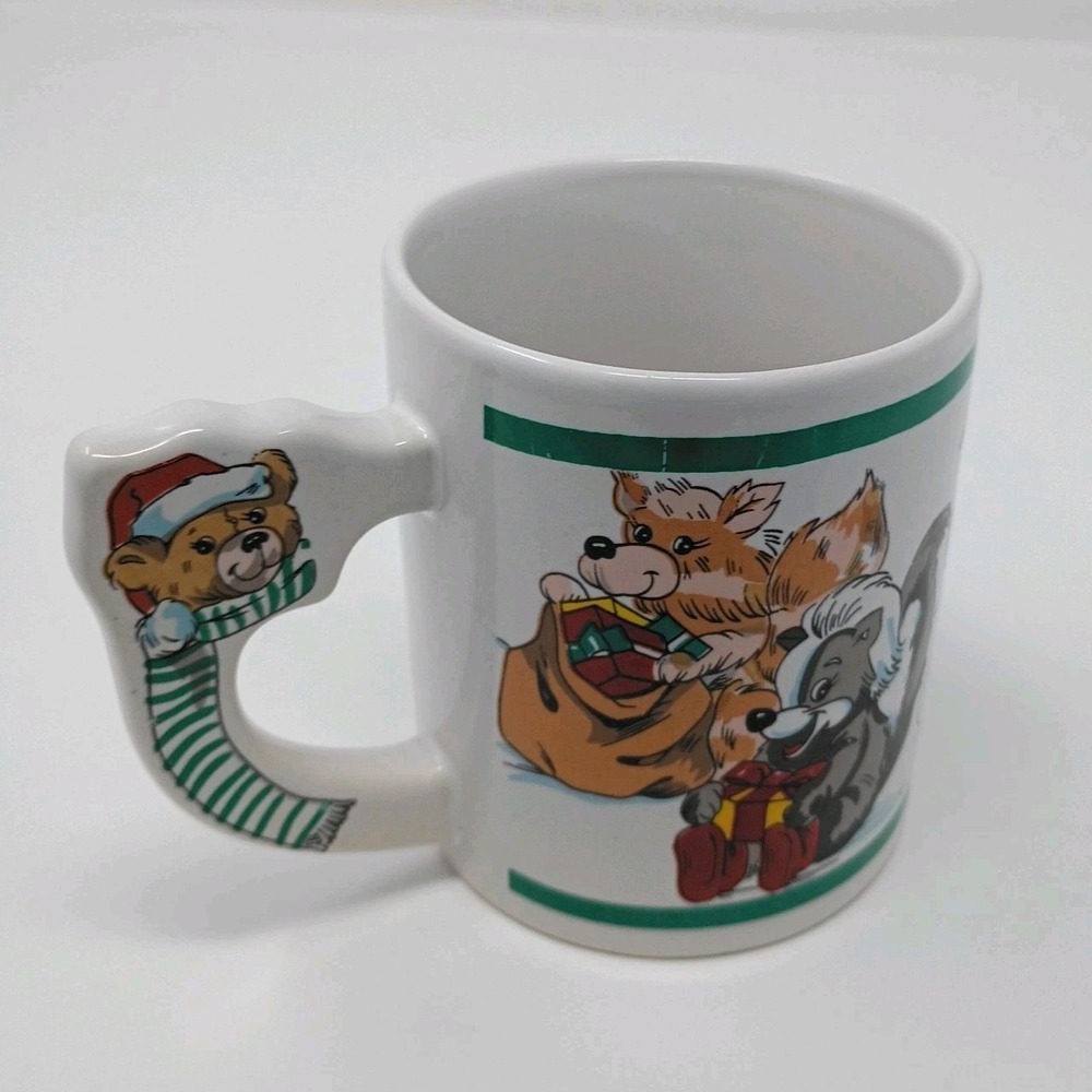 1989 The Love Mug Christmas Teddy Bear Handled Coffee Santa Penguins Skunk Fox - Picture 6 of 10